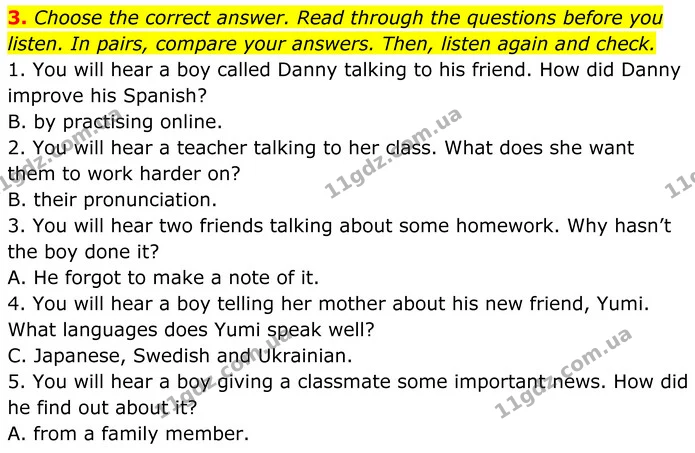 3. Choose the correct answer. Read through the questions before you — ГДЗ Англійська мова 7 клас Коста