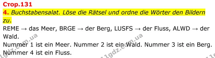 4. Buchstabensalat. Löse die Rätsel und ordne die Wörter den Bildern zu. — ГДЗ Німецька мова 8 клас Сотникова (2025) 4 рік