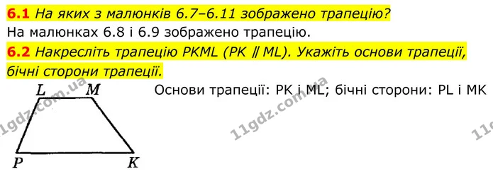 6.1 На яких з малюнків 6.7–6.11 зображено трапецію? — ГДЗ Геометрія 8 клас Істер