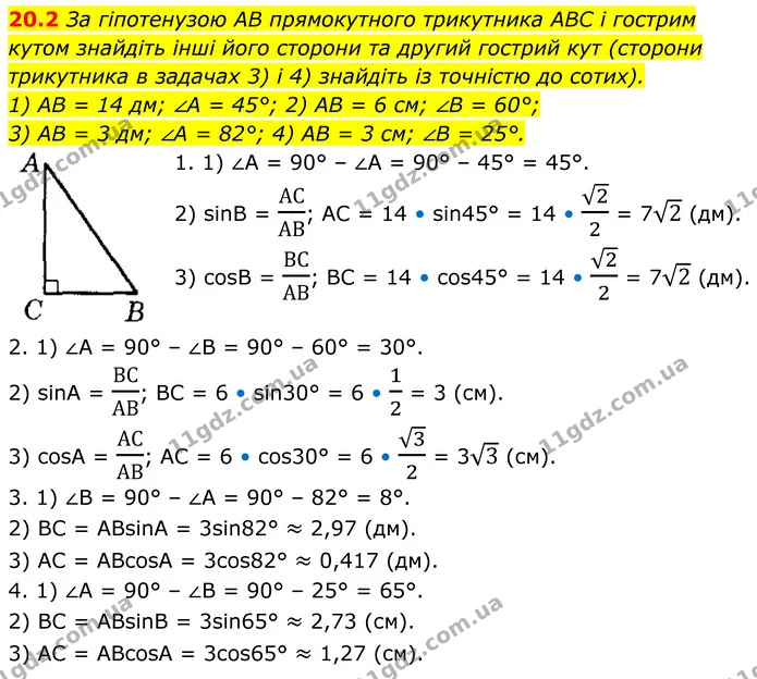 20.2 За гіпотенузою AB прямокутного трикутника ABC і гострим — ГДЗ Геометрія 8 клас Істер