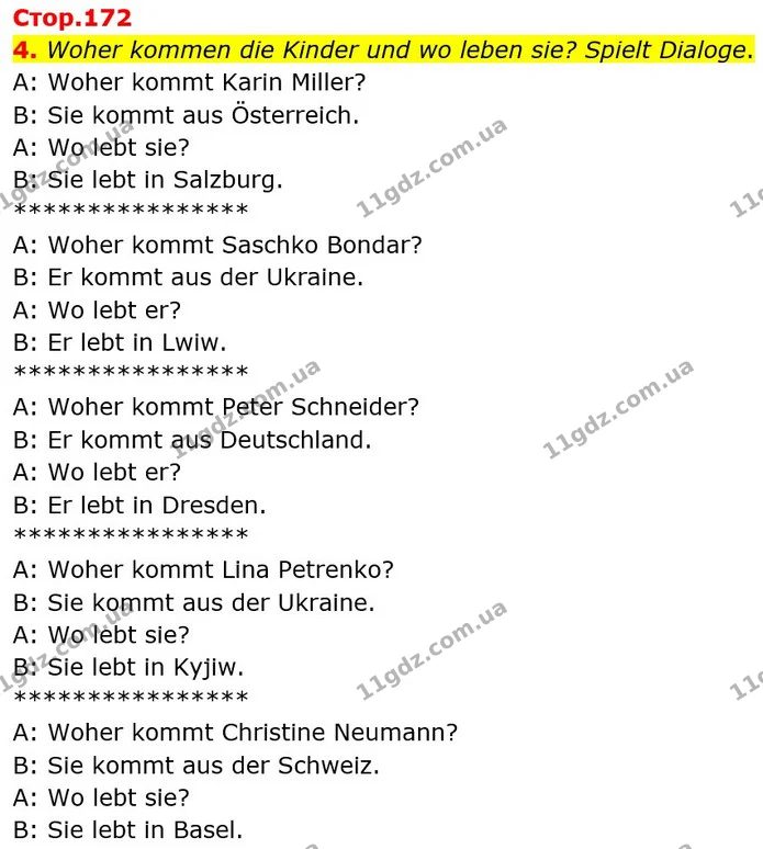4. Woher kommen die Kinder und wo leben sie? Spielt Dialoge. — ГДЗ Німецька мова 6 клас Сотникова 2 рік (2023)