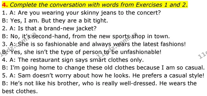 4. Complete the conversation with words from Exercises 1 and 2. — ГДЗ робочий зошит Англійська мова 8 клас Гарет Джонс 2025