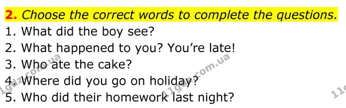 2. Choose the correct words to complete the questions. — ГДЗ Англійська мова 7 клас Коста