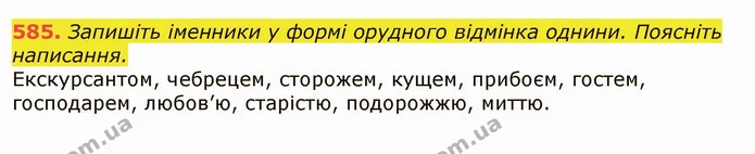 585. Запишіть іменники у формі орудного відмінка однини. Поясніть написання. — ГДЗ Українська мова 6 клас Заболотний 2019