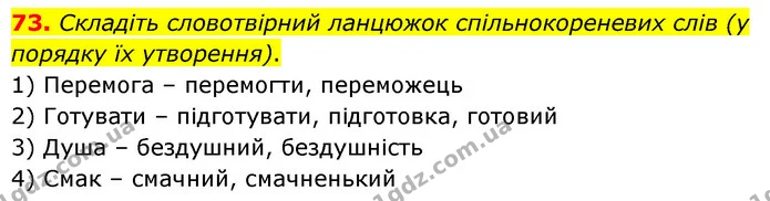 73. Складіть словотвірний ланцюжок спільнокореневих слів (у порядку їх утворення). — ГДЗ Українська мова 6 клас Голуб 2023