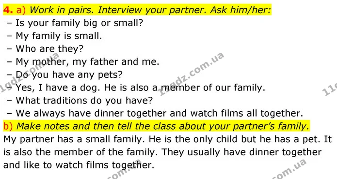 4. a) Work in pairs. Interview your partner. Ask him/her: — ГДЗ Англійська мова 6 клас Карпюк 2023