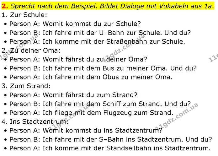 2. Sprecht nach dem Beispiel. Bildet Dialoge mit Vokabeln aus 1a. — ГДЗ Німецька мова 7 клас Басай