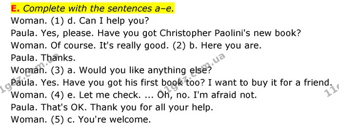 E. Complete with the sentences a–e. — ГДЗ Робочий зошит Англійська мова 6 клас Мітчелл
