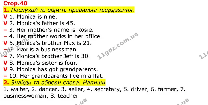 1. Послухай та відміть правильні твердження. — ГДЗ Зошит Англійська мова 3 клас Карпюк