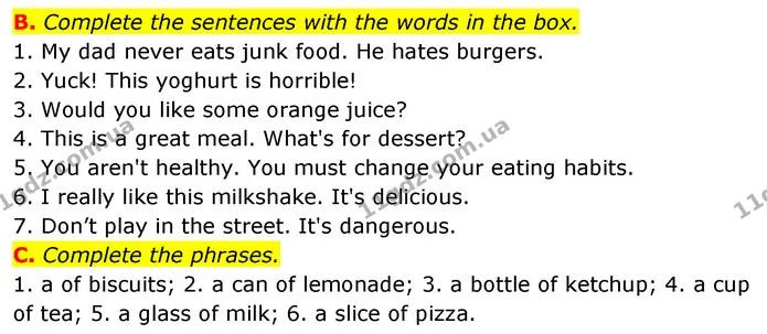 B. Complete the sentences with the words in the box. — ГДЗ Збірник тестів Англійська мова 5 клас Мітчелл (Test Booklet)
