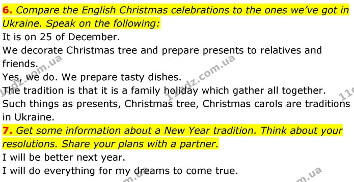6. Compare the English Christmas celebrations to the ones we’ve got in Ukraine. Speak on the following: — ГДЗ Англійська мова 7 клас Карпюк