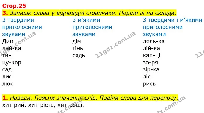 3. Запиши слова у відповідні стовпчики. Поділи їх на склади. — ГДЗ Робочий зошит Українська мова 2 клас Большакова 1 ч. - 2 ч.