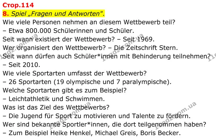 8. Spiel „Fragen und Antworten". — ГДЗ Німецька мова 8 клас Сотникова (2025) 4 рік