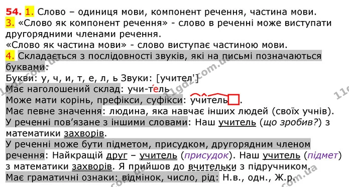 54. 1. Слово – одиниця мови, компонент речення, частина мови. — ГДЗ Українська мова 5 клас Єрмоленко 2018