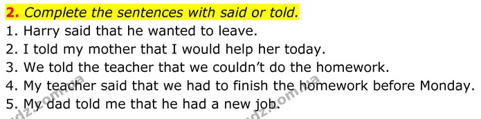 2. Complete the sentences with said or told. — ГДЗ Англійська мова 8 клас Стайрінг (Prepare)