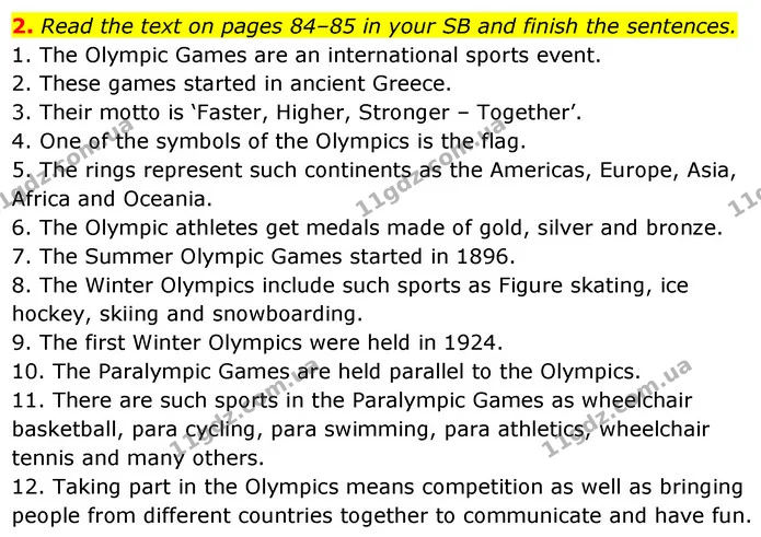2. Read the text on pages 84–85 in your SB and finish the sentences. — ГДЗ Робочий зошит Англійська мова 7 клас Карпюк
