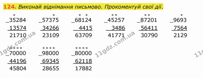 124. Виконай віднімання письмово. Прокоментуй свої дії. — ГДЗ Математика 4 клас Оляницька