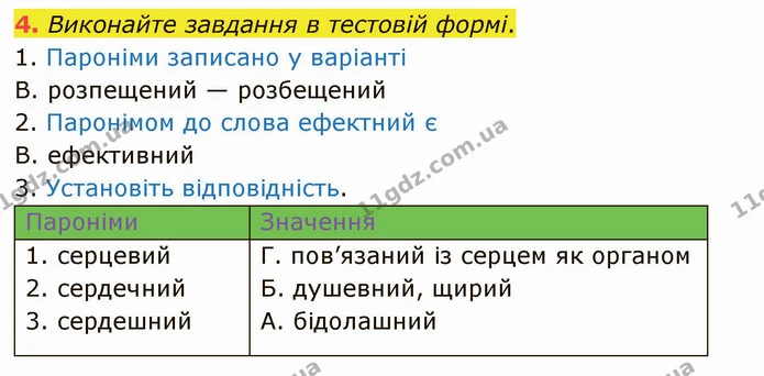 4. Виконайте завдання в тестовій формі. — ГДЗ Українська мова 5 клас Авраменко 2022
