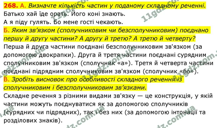 268. А. Визначте кількість частин у поданому складному реченні. — ГДЗ Українська мова 9 клас Заболотний 2026