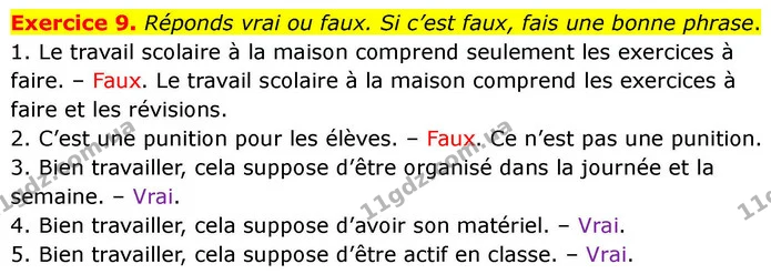 Exercice 9. Réponds vrai ou faux. Si c’est faux, fais une bonne phrase. — ГДЗ Французька мова 7 клас Чумак