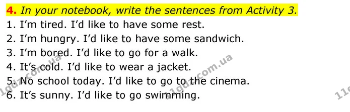 4. In your notebook, write the sentences from Activity 3. — ГДЗ Англійська мова 4 клас Пухта