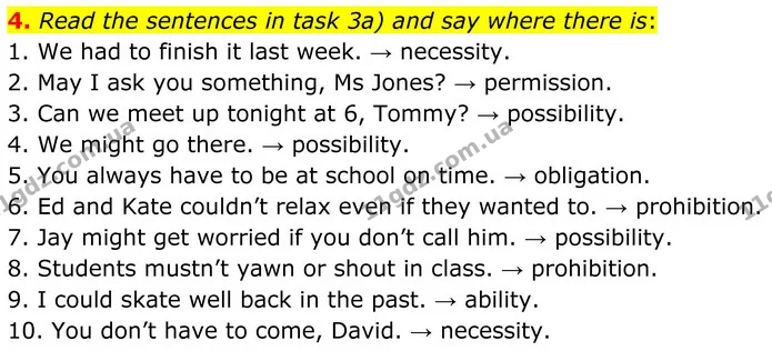 4. Read the sentences in task 3a) and say where there is: — ГДЗ граматика Англійська мова 8 клас Карпюк
