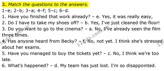 2. Match the questions to the answers. — ГДЗ робочий зошит Англійська мова 8 клас Гарет Джонс 2025