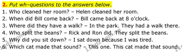 2. Put wh–questions to the answers below. — ГДЗ зошит grammar Англійська мова 7 клас Карпюк