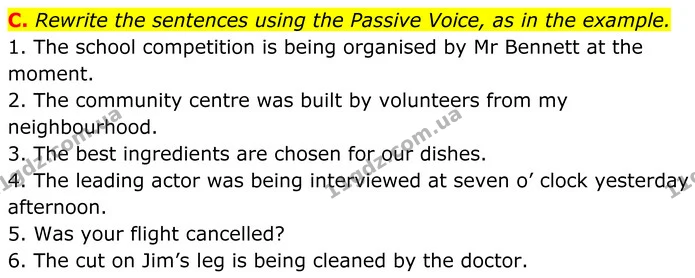 C. Rewrite the sentences using the Passive Voice, as in the example. — ГДЗ граматика Англійська мова 7 клас Мітчелл