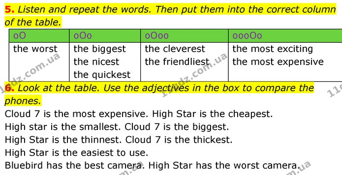 5. Listen and repeat the words. Then put them into the correct column of the table. — ГДЗ Англійська мова 6 клас Коста (Prepare 6)