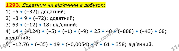1293. Додатним чи від’ємним є добуток: — ГДЗ Математика 6 клас Тарасенкова 2023 1-2 ч.