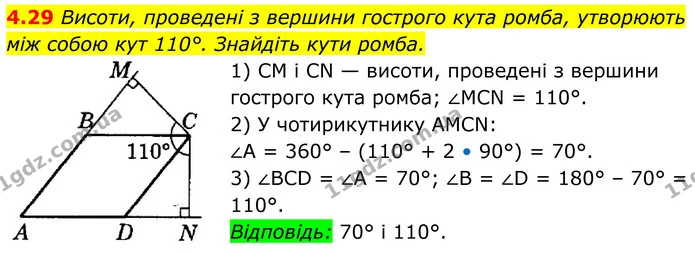 4.29 Висоти, проведені з вершини гострого кута ромба, утворюють — ГДЗ Геометрія 8 клас Істер