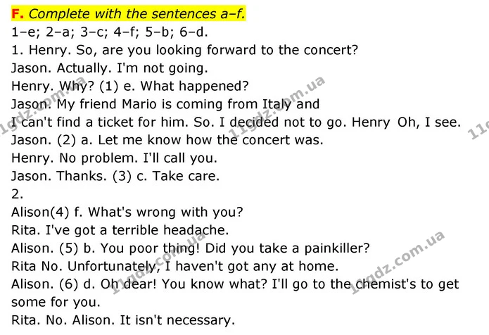 F. Complete with the sentences a–f. — ГДЗ Робочий зошит Англійська мова 6 клас Мітчелл
